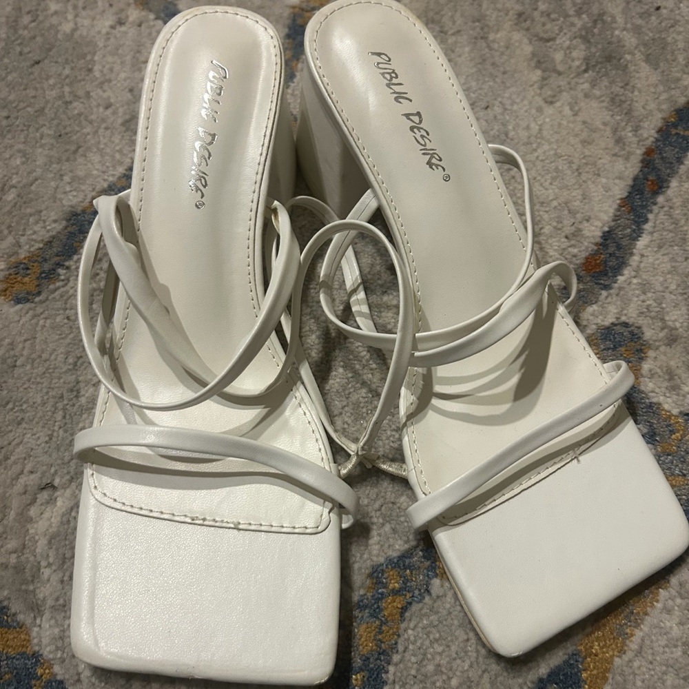 Public Desire White Strappy Block Heels